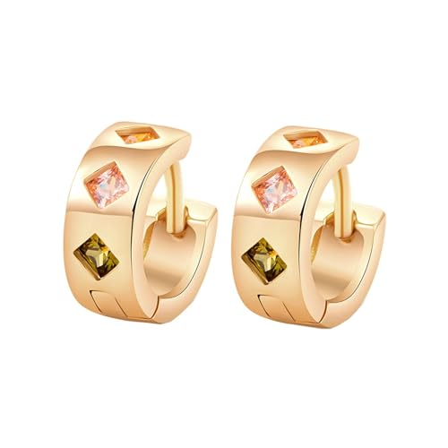 Epinki Gold Au585 Ohrringe Damen, Klassiker Creolen mit Rosa Kristall Granat Citrin Bunt Quadratschliff, Echte Goldschmuck Ohrringe Boho 14K Gold, Gold von Epinki