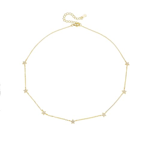 Epinki Halskette Damen Hochzeit 14K Gold, Weiß Moissanit Damenkette Anhänger Stern mit Rundschliff, Au 585 Frau Ketten Echt Schmuck, 38+5CM Epinki Halskette Damen Hochzeit 14K Gold, Weiß Moissanit Damenkette Anhänger Stern mit Rundschliff, Au 585 Frau Ketten Echt Schmuck, 38+5CM von Epinki