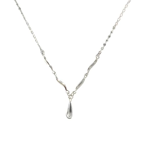 Epinki Halskette Damen Modeschmuck 9 Karat Weißgold 375, Anhänger Damenkette Tropfen, 9K Gold Kette Frauen Echt Gold Schmuck, 40+5CM von Epinki