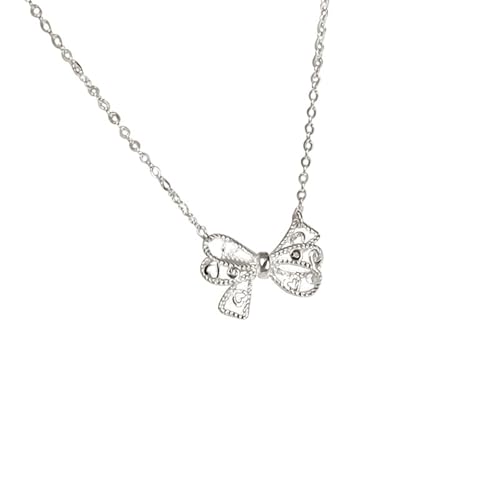 Epinki Halskette Damen Modeschmuck 9K Au375 Weißgold, Anhänger Damenkette Bow-Knot Hohl, Gold 375 Kette Frauen Echte Goldschmuck, 40+5CM von Epinki