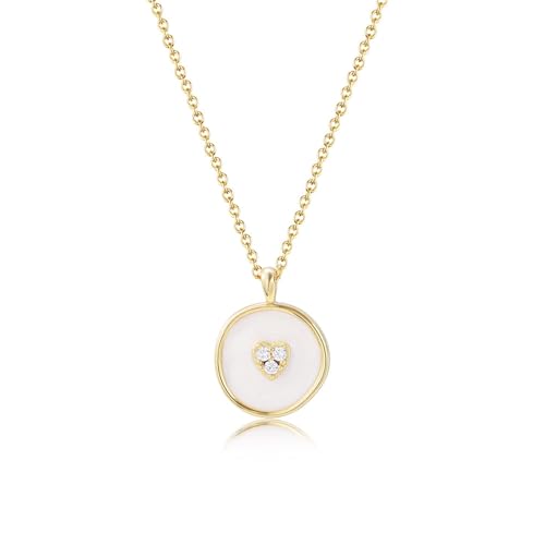 Epinki Halskette Damen Modeschmuck Gold 14K 585, Weiß Labor Erstellt Diamant Anhänger Damenkette Kreis mit Rundschliff, Gelbgold Au585 Kette Frauen Echt, 40+5CM von Epinki