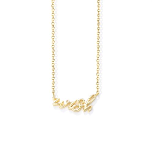 Epinki Halskette Damen Modeschmuck Gold 14K Au585, Anhänger Damenkette Wish Buchstaben, Gelbgold 585 Kette Frauen Echt Goldschmuck, 40+5CM von Epinki