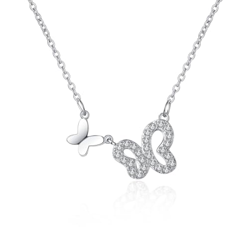 Epinki Halsketten Damen 14 Karat 585 Weiß Gold, Schmetterlinge Ketten für Frauen mit Labor Erstellt Diamant, 14K Gelbgold Damenkette Echt-Gold, 45+5cm von Epinki