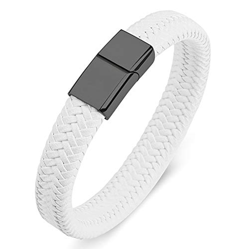 Epinki Herren Armbänder Leder, Armband Partner Edelstahl Magnet Geflochten Herrenarmband Herren Jungen Weiß 20CM von Epinki