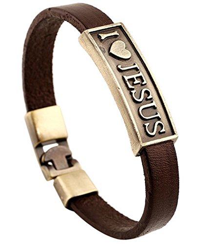 Epinki Herren PU Leder Armband mit Gravur I Love Jesus Retro Leder Handhandgelenk Armbänder Braun 21CM von Epinki