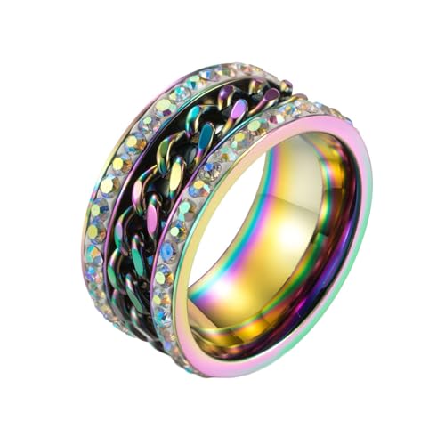 Epinki Herren Ringe 11MM, Kette Spinner Anxiety Ring Band Ringe Herrenringe mit Zirkonia, Edelstahl Ringe Bunt Mann, Gr.57 (18.1) von Epinki