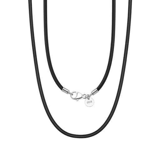 Epinki Kette 925, 3mm Kordelkette Anhänger Halskette Sterling Silber 925er, Damen Halskette, Schwarz, 60CM von Epinki