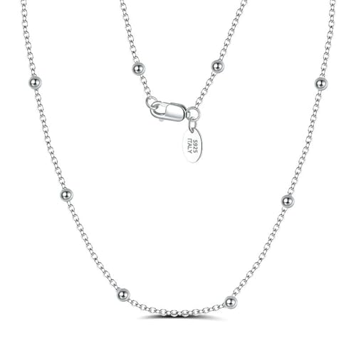 Epinki Kette 925 Lang, 1.4mm Rolokette mit Kugel Halskette Anhänger Sterling 925er Silber, Damen Halskette mit Anhänger, Silber, 50CM von Epinki