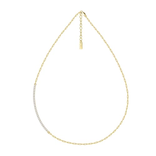 Epinki Kette 925 Lang, Reihe 2MM Rund Zirkonia Halskette Anhänger Sterlingsilber S925, Zirkonia Damen Halskette, Gold, 45CM von Epinki