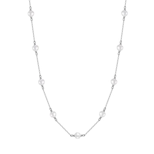 Epinki Kette 925 Mädchen, Elegant 6mm Perle Anhänger Halskette Sterlingsilber 925, Damen Halsketten Modern, Silber, 47CM von Epinki