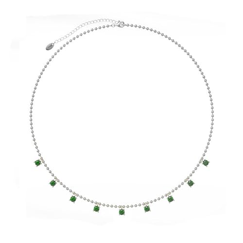 Epinki Kette Sterling Silber 925, Bead Kette mit Rund Zirkonia Grün Halskette Anhänger Sterling S925 Silber, Kette Damen, Silber, 45CM von Epinki