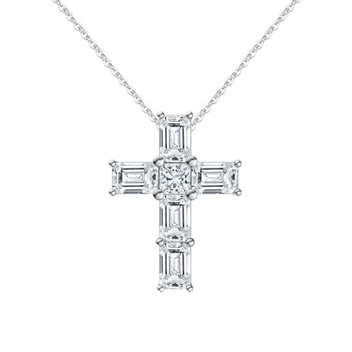 Epinki Kette Sterling Silber 925 Damen, Kreuz mit Zirkonia Halskette Anhänger Sterlingsilber S925, Rechteck Zirkonia Kette Damen Jahrestag, Silber, 45CM von Epinki