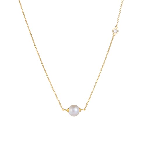 Epinki Ketten Damen Modeschmuck Gold 14 Karat Au585, Weiß Perle Anhänger Damenkette Klassiker mit Rundschliff, 14K Gelbgold Frauen Halskette Geschenk Echt Gold Schmuck, 40+5CM Epinki Ketten Damen Modeschmuck Gold 14 Karat Au585, Weiß Perle Anhänger Damenkette Klassiker mit Rundschliff, 14K Gelbgold Frauen Halskette Geschenk Echt Gold Schmuck, 40+5CM von Epinki