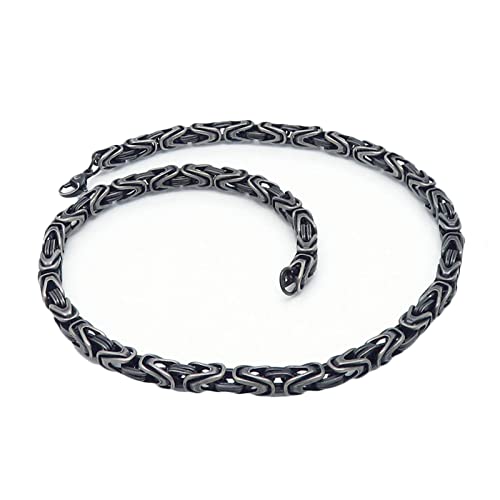 Epinki Ketten Edelstahl für Männer 50 cm, Herren Byzantine Königskette Schwarz Grau Metallkette Lang Breit 6MM Halsketten Edelstahl Vintage Hip Hop von Epinki