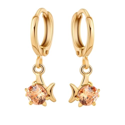 Epinki Ohrringe 9 Karat Gelbgold, Hoop Creole Fisch Ohrhänger mit Citrin Gelb, Au 375 Frauen Ohrringe Echte Goldschmuck, Gold von Epinki