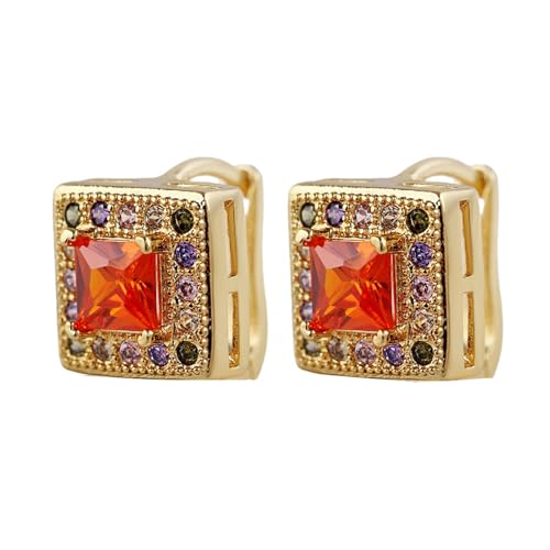 Epinki Ohrringe Damen 9K Au375 Gelbgold, Klassiker Creolen mit Zimtstein Rot Quadratschliff, 375 Gold Moissanit Rosa Kristall Ohrringe Boho Echter Schmuck, Gold von Epinki