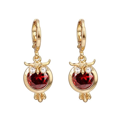 Epinki Ohrringe Frauen 9 Karat Au375 Gelbgold, Eule Ohrhänger mit Labor Erstellt Rubin Rot, 9K Gelbgold Ohrringe Boho Echt-Gold von Epinki