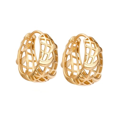 Epinki Ohrringe Vintage 9 Karat Au375 Gelbgold, Hohl Muster Creolen, 9K Gelbgold Ohrringe Jugendstil Echt-Gold von Epinki