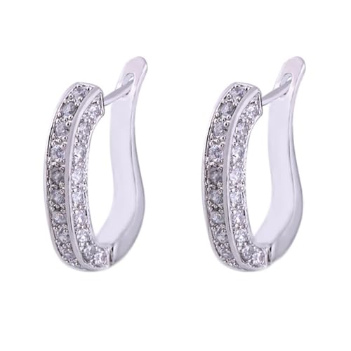 Epinki Ohrringe Vintage 9K Weißgold, U Creolen mit Moissanit, Au375 Gold Ohrringe Hängend Echtschmuck, Silber von Epinki