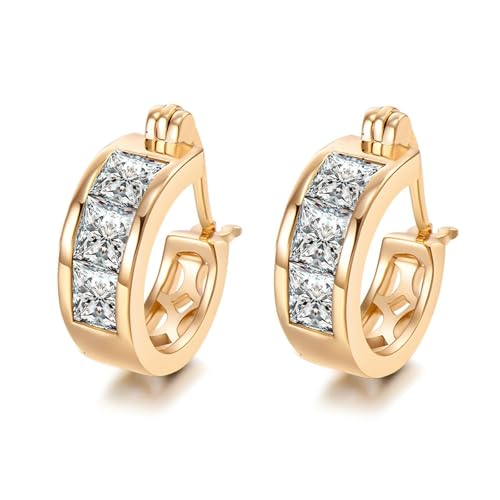 Epinki Ohrringe Vintage Gold 14K, Klassiker Creolen mit Moissanit Quadratschliff, Au 585 Frauen Ohrringe Echtes, Gold von Epinki