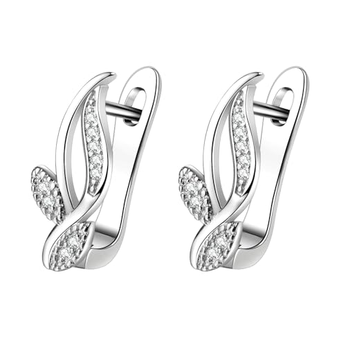 Epinki Ohrringe Vintage Weißgold 18 Karat Au750, Hohl Blätter Creolen mit Moissanit, 18K Gold Damenohrringe Echter Schmuck, Silber von Epinki