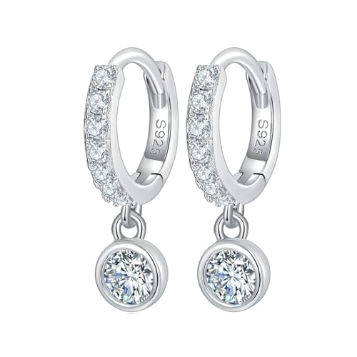 Epinki Ohrstecker Silber 925 Klein Glitzer, Anhänger S925 Silber Ohringe Creole mit Moissanit 0.2ct, 925 Silber Ohrringe Hängend Moissanit 0.21ct von Epinki