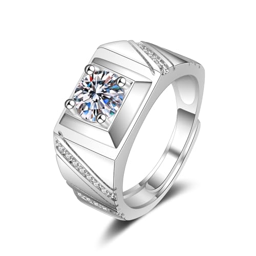 Epinki Pärchen Ringe 14 Karat Weißgold 585, Breite Ring Solitärring mit Labor Erstellt Diamant, 14K Gold Hochzeitsring Echte Goldschmuck, Silber, 58 (18.5) von Epinki