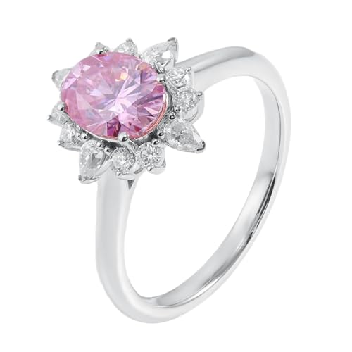 Epinki Ring 18 Karat Weiß Gold, Blumen Eheringe mit Moissanit 2ct Rosa Ovalschliff, Au750 Gold Hochzeitsring Verlobungsring Damen Echt Schmuck, Individuelle Größen von Epinki