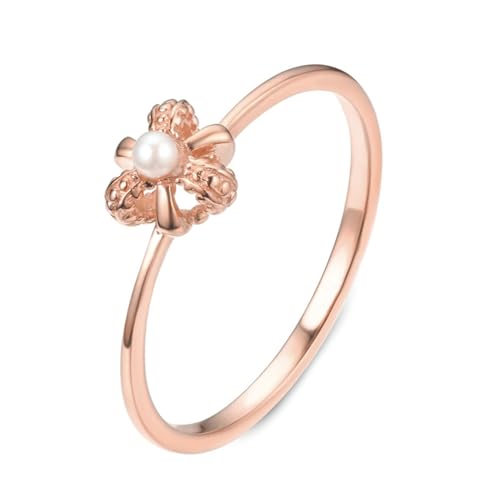 Epinki Ring 9K Rose Gold, Blumen Eheringe mit Perle Ovalschliff, Au375 Rosegold Freundschaftsringe Verlobungsring Damen Echter Schmuck, Individuelle Größen von Epinki