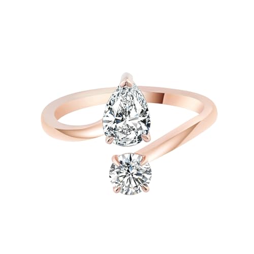 Epinki Ring Rotgold 585 14 Karat, Klassiker Offener Ring Pärchen Ringe mit Moissanit Ovalschliff, 14K Rosegold Partnerringe Trauringe Damen Echte Goldschmuck, Individuelle Größen von Epinki