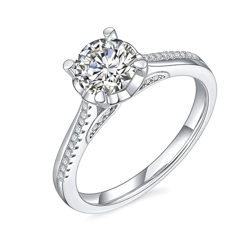 Epinki Ring Sterlingsilber S925, Klassiker Bohrer Reihe Stein Freundschaftsringe mit Moissanit 1ct Ovalschliff, Sterling Silber Eheringe Partnerringe Damen Echtschmuck, Individuelle Größen von Epinki