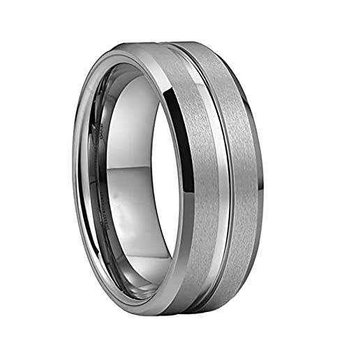 Epinki Ring Verlobung Herren 8MM, Silber Bandring Herrenringe Matt Rille Edelstahl Ringe Männer, Gr.60 (19.1) von Epinki