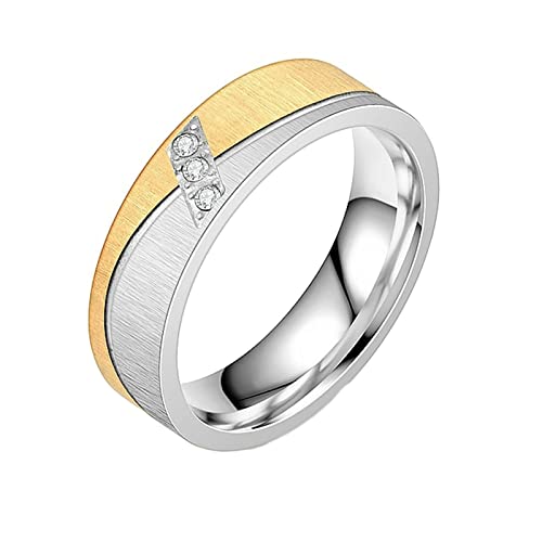 Epinki Ringe Frauen 6MM, Silber Gold Ringe Partner Verlobungsringe Matt mit Zirkonia Edelstahl Ringe Frau, Größe 54 (17.2) von Epinki