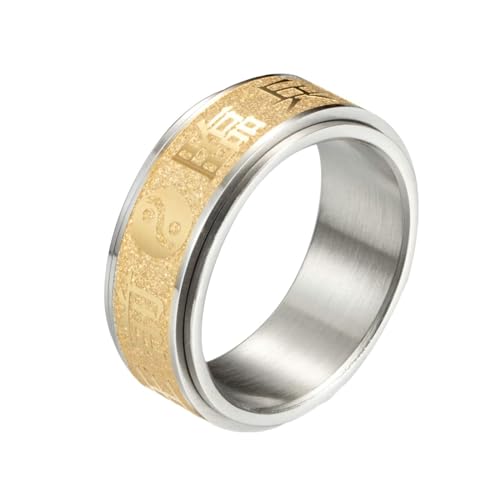 Epinki Ringe Verlobung Herren 8MM, Yin Yang Mantra Ring Pärchenringe Herren Ringe, Edelstahl Ringe Gold Mann, Größe 54 (17.2) von Epinki