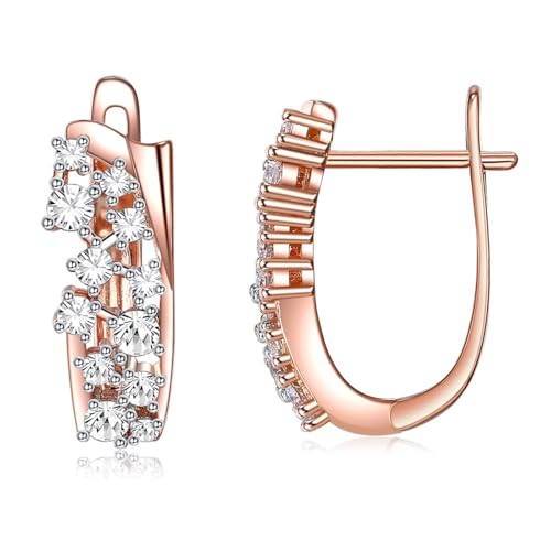 Epinki Rotgold 585 14K Schmuck Damen Ohrringe, Blumen Welle Muster Creolen mit Labor Erstellt Diamant, Rosegold Au585 Frauen Ohrringe Echt, Rose Gold von Epinki