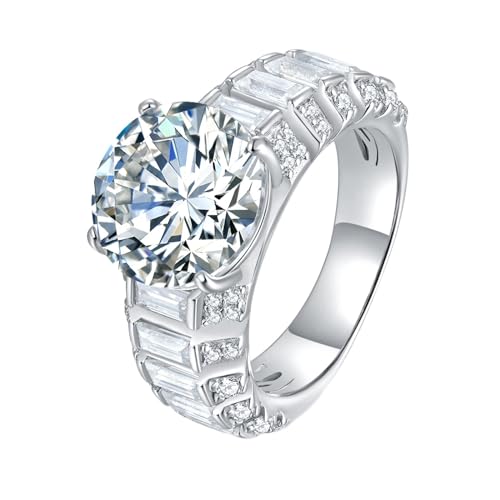 Epinki S925 Sterlingsilber Ring, Klassiker Bohrer Reihe Stein Freundschaftsringe mit Moissanit 5ct Ovalschliff, Sterling Silber Eheringe Hochzeitsring Damen Echt Gold, Individuelle Größen von Epinki