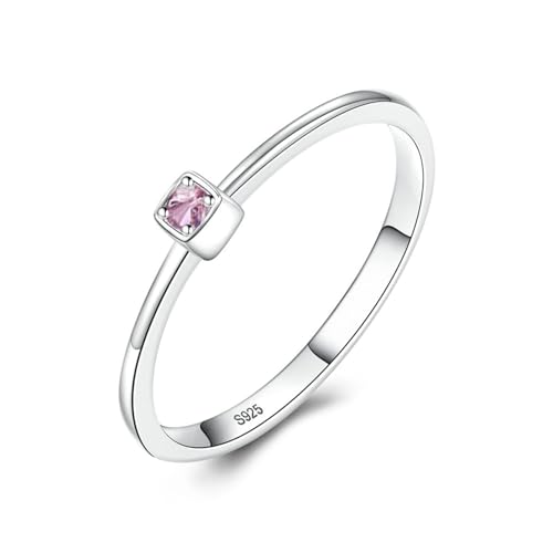 Epinki Schmuck 925 Sterling Silber Verlobungs Ringe Frauen, Klassiker Form Ehering Vintage mit Rosa Zirkonia Rund, Ring Damen Silber Retro Gr.54 (17.2) von Epinki