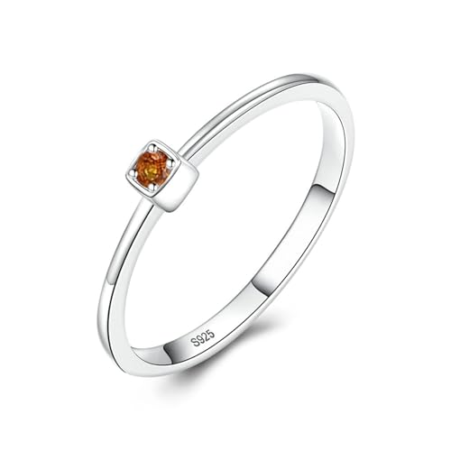 Epinki Schmuck 925er Sterling Silber Verlobungsring, Klassiker Form Ringe Verlobungsringe mit Orange Zirkonia Rund, Damen Silberring Vintage Gr.57 (18.1) von Epinki