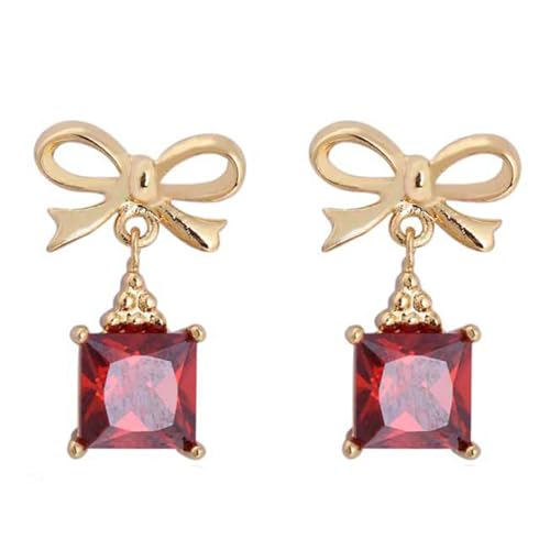 Epinki Schmuck Damen Ohrringe 9 Karat Gelbgold 375, Bowknot Ohrstecker mit Labor Erstellt Rubin Rot Quadratschliff, 9K Gold Ohrstecker Echt Gold von Epinki