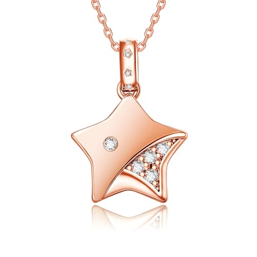 Epinki Schmuck Halskette Damen Modeschmuck, Stern Anhänger Frauen Halskette Geschenk mit Zirkonia Rund, Rose Gold Halskette von Epinki