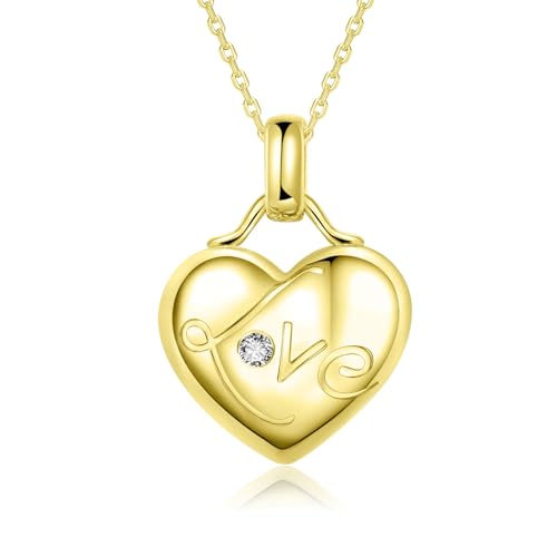 Epinki Schmuck Halskette für Damen, Love Herz Anhänger Halskette Frauen mit Zirkonia Rund, Gold Halskette von Epinki