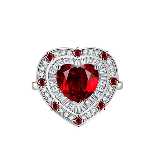 Epinki Schmuck Verlobungsringe Damen, Herz Form Ringe Eheringe mit Rot Zirkonia Herz, Rot Ring Einstellbare Größe von Epinki