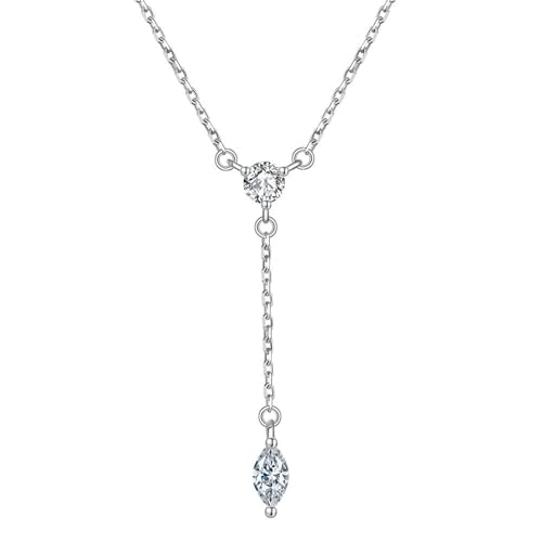 Epinki Silber 925 Halskette Damen, Y Kette mit Cubic Ziconia Halskette Anhänger S925 Silber, Marquise Zirkonia Kette Damen Jahrestag, Silber, 45CM von Epinki