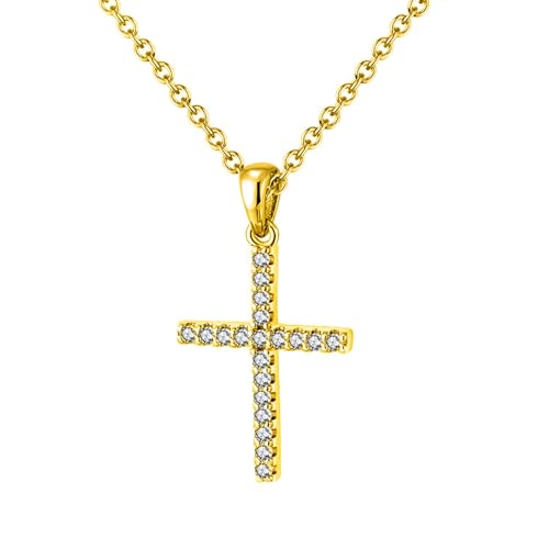 Epinki Silberkette 925 Silber, Kreuz mit Zirkonia Halskette Anhänger Silber 925, Zirkonia Kette Damen Zart, Gold, 45CM von Epinki