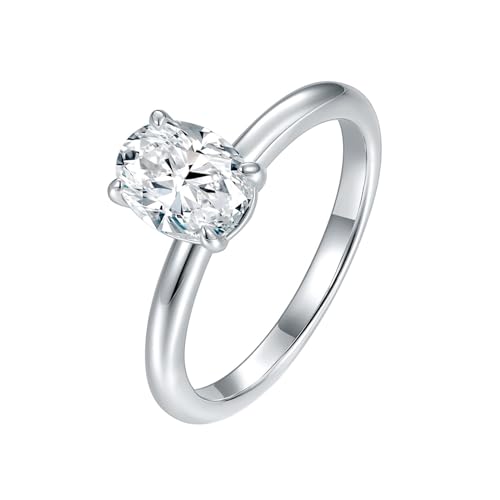 Epinki Sterling Silber 925 Ring, Solitärring Klassiker Verlobungsring mit Moissanit 2ct Ovalschliff, Sterlingsilber Freundschaftsringe Partnerringe Damen Echt Schmuck, Individuelle Größen von Epinki