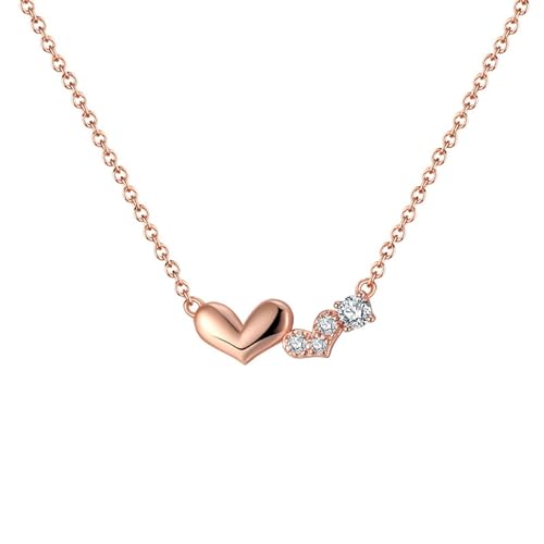 Epinki Sterling Silber Kette, Doppel Herz mit Rund Zirkonia Halskette Anhänger S925 Sterling Silber, Zirkonia Halskette Damen Modeschmuck, Rose Gold, 46CM von Epinki