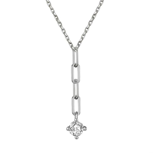 Epinki Sterling Silber Kette Lang, Y Kette 4mm Zirkonia Anhänger Halskette Sterlingsilber 925, Zirkonia Halskette Frauen, Silber, 45CM von Epinki