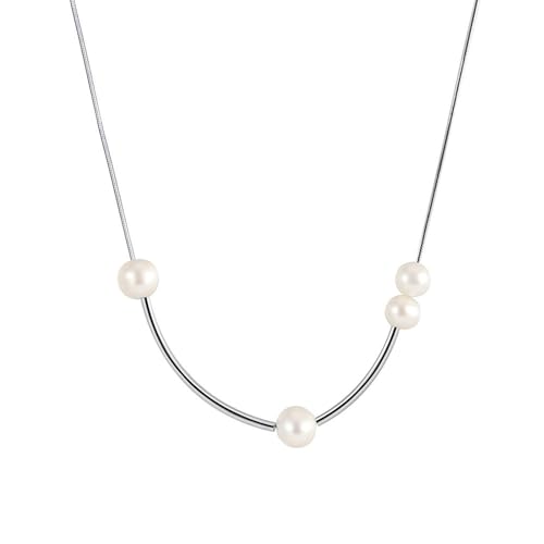 Epinki Sterling Silber Kette Partner, Claviclekette mit Perlen Anhänger Halskette Silber 925er, Perlenkette Halsketten Damen Schmuck, Silber, 45CM von Epinki