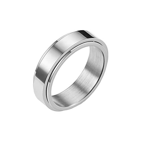 Epinki Titanstahl Freundschaftsringe Junge und Mädchen, Spinner Ring Simple Poliert Breit 6MM Angst Ring, Silber Spinner Fidget Ring für Damen Herren, Größe 70 (22.3) von Epinki