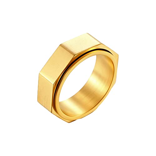 Epinki Titanstahl Herren Ring, Spinner Ring Geometrisch Sechseck Breit 7.8MM Drehbarer Fedget Band Ring, Gold Anxiety Ringe für Männer Freund, Größe 62 (19.7) von Epinki